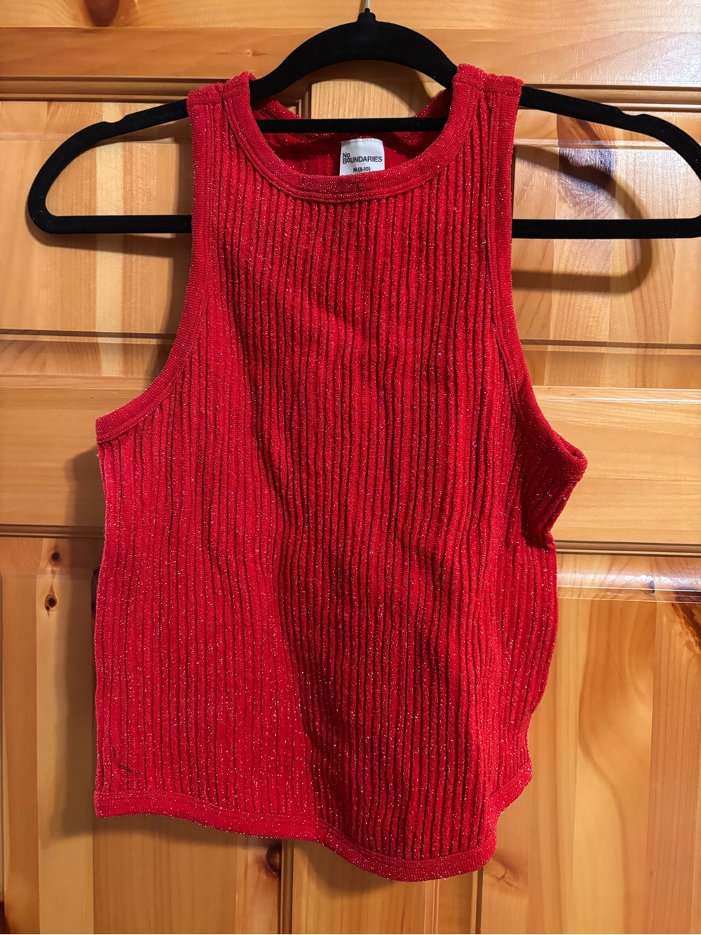 No Boundaries Red Glitter Ribbed Crop Tank Top